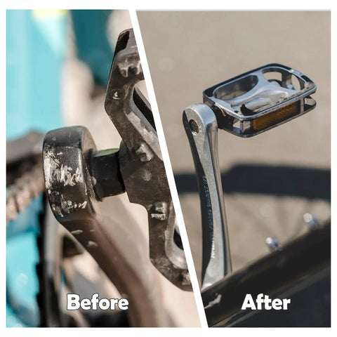 Before and after using Black Bike Crank Boot Protectors, 4 Pack Silicone Crankset Guards Fit 135mm to 178mm Universal for MTB