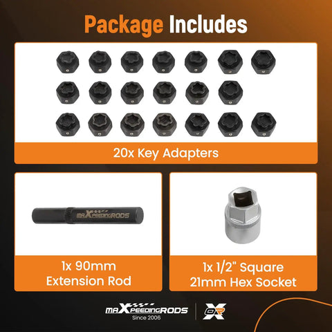 BMW Compatible Wheel Lock Nut Key Kit 22 Piece Pro Grade Heavy Duty Anti Theft Lug Nut Tool Set With 20 Socket Heads 041 To 060