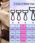 Heavy Duty Detachable Swivel Snap Hooks In Black Set Of Four Lobster Claw Clasps With Tight Grip Action For Paracord Lanyards Purse Straps Backpack Charms And Pet Collars That Hold Up Hella Well Always, showing different sizes.