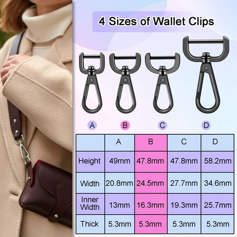 Heavy Duty Detachable Swivel Snap Hooks In Black Set Of Four Lobster Claw Clasps With Tight Grip Action For Paracord Lanyards Purse Straps Backpack Charms And Pet Collars That Hold Up Hella Well Always, showing different sizes.