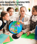 Children and teacher using 10 Inch DIY World Globe For Kids Learning Hands On Assembly Educational Rotating Globe.