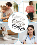 Three Pack Anti Fog Safety Glasses For Lab And Everyday Use With Scratch Resistant Lenses shown in different colors and settings