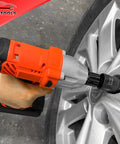 Impact wrench using Five Piece Flip Lug Nut Socket Set for 1/2 Inch Drive Metric and SAE Non Marring Thin Wall Sockets