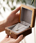 Open wooden jewelry box showing interior details and hinges with necklace inside, showcasing use for Brass Barrel Hidden Hinges 30 Pack For Wooden Boxes And Cabinets, 270 Degree Folding Small Hinge For Diy Crafts, Wooden Jewelry Boxes And Wood Cases, 0.8 X 0.16 In, Durable Solid Brass With Smooth Operation And Elegant Finish.