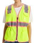 Slim Fit High Visibility Vest For Women With Drawstring Waist Hella Bright Reflective Safety Gear Tailored For Female Figures front view with pockets