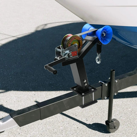Boat Trailer Winch Post With Bow Stop Roller, 1200 Lb Winch Included, Heavy Duty Adjustable Up Down Stand For Stable Secure Boat Hauls, Marine Trailer Accessory For Easy Load And Safe Tie Down Built Tough mounted on trailer tongue