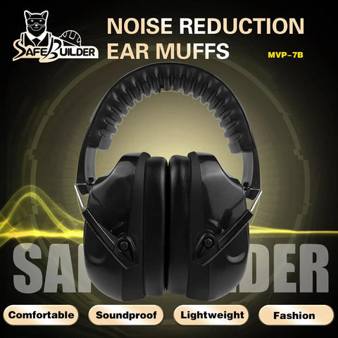 Heavy Duty Noise Reduction Ear Muffs With 33dB SNR For Reading And Sleeping, Multi Purpose Work And Shooting, 2 Pack Black