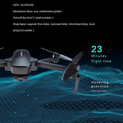 Foldable Pro Drone With 4K Front Camera And 720P Optical Flow Positioning, GPS Ultrasonic Altitude Hold, 3 Axis Gimbal showcased mid-flight.