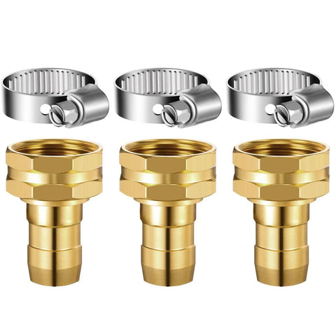 3 Piece Aluminum Female Thread Shank Hose Menders Kit With Aluminum Clamps And Copper Fittings For 5 By 8 And 3 By 4 Inch Standard Garden Hoses, Heavy Duty Leakproof Repair Set For Hoses And Attachments