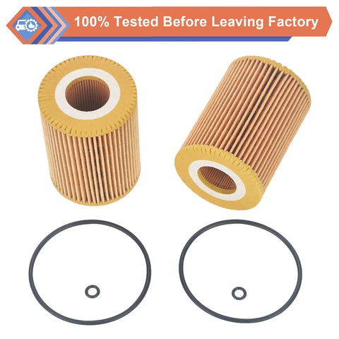 Mercedes Benz 2 Pack Oil Filter Compatible With Freightliner Jeep Dodge Vehicles 2007-2021 with O-rings displayed