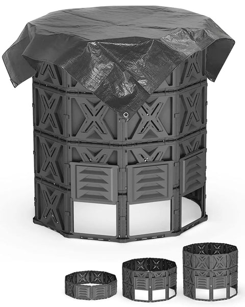 190 Gallon Large Outdoor Compost Bin With Aeration Vents, BPA Free PP Panels, Modular Backyard Composter for yard waste shown