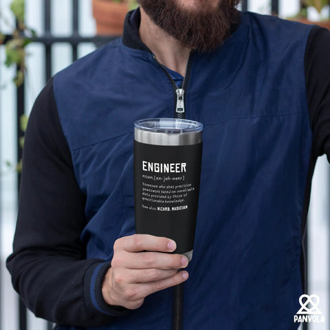Engineer Definition Funny Drinkware For Engineers And Students Newly Licensed Passers Vacuum Insulated Tumbler held by a person