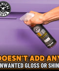 Meticulous Matte Finish Detailer and Spray Sealant for Satin and Matte Surfaces Quick Detailer That Keeps the Non Gloss Look Safe on Vinyl Wraps for Cars Trucks and SUVs 16 Oz bottle in hand on purple background