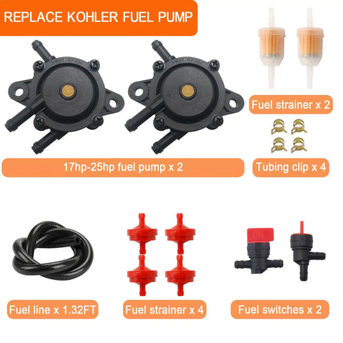 Pro Grade Fuel Pump Kit With Strainers And Oil Hose For 17HP To 25HP Lawn Mower Engines And Golf Carts Compatible With Kohler 7000