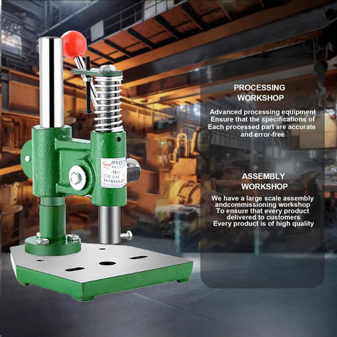 Heavy Duty Cast Iron Arbor Press With Slick Automatic Rebound Handle And Knockout 350 Lb Capacity in a workshop setting.