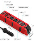 Plug And Play 200W Car Power Inverter Dc 12V To 110V Ac Converter With Dual Outlets Four Quick Charge Usb Ports And Type C Adapter, showing inputs and features.