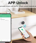 Heavy Duty Biometric Cabinet Lock With Bluetooth Digital Keyless Entry For Metal Storage Featuring Instant Swipe Capability Plus Twenty Unique Prints In A Sleek Two Centimeter Frame Helping You Ditch The Keys And Ride On Smooth Daily Access, shown with mobile app control.