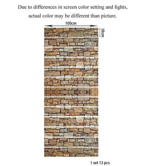 13 Strips Stair Stickers Vinyl Self Adhesive Staircase Decals Stone Pattern 39.37 By 7.08 Inch Each Strip For 13 Steps Easy Install Durable PVC Makeover For Flat Surfaces showing brown stone pattern with dimensions 100cm by 18cm
