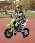 Child riding Electric Kids Motorcycle With Twist Grip Throttle, 12V Ride On Vehicle For Ages 3 To 6, Totally Realistic Design, Green