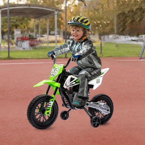 Child riding Electric Kids Motorcycle With Twist Grip Throttle, 12V Ride On Vehicle For Ages 3 To 6, Totally Realistic Design, Green