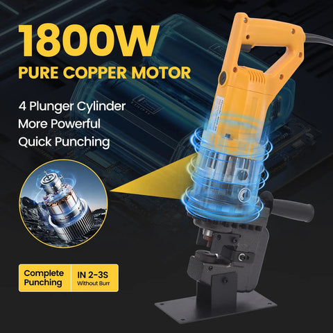 Beefy 1800W 20Ton Electric Hydraulic Hole Puncher With Five Dies for Steel, Copper Punching, featuring 4 plunger cylinder