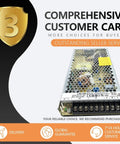 Tough As Nails 200W Switching Power Supply 5V 40A Enclosed AC DC Converter showing front view with label details and connectors.