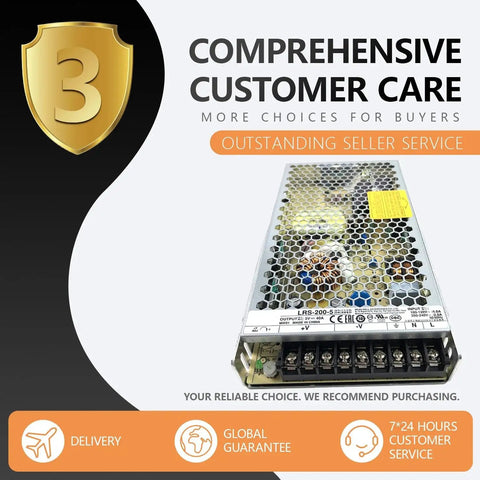Tough As Nails 200W Switching Power Supply 5V 40A Enclosed AC DC Converter showing front view with label details and connectors.