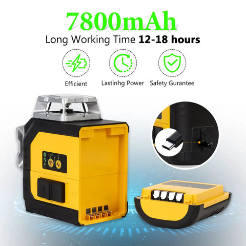 12 Line 3D Laser Level With 360 Degree Green Cross Lines For Picture Hanging And Construction Auto Self Leveling battery