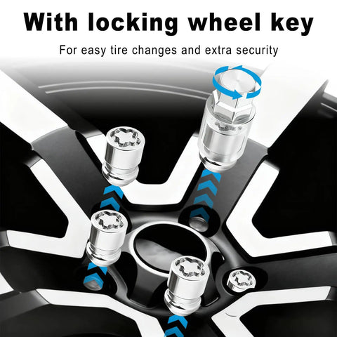 Heavy Duty M12x1.5 Wheel Lock Nuts Key Set For Toyota Rides with locking wheel key for easy tire changes and security.