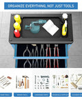 Heavy Duty 5 Drawer Rolling Tool Chest With Super Smooth Drawers To Glide Like Butter, showing organized tools and supplies.