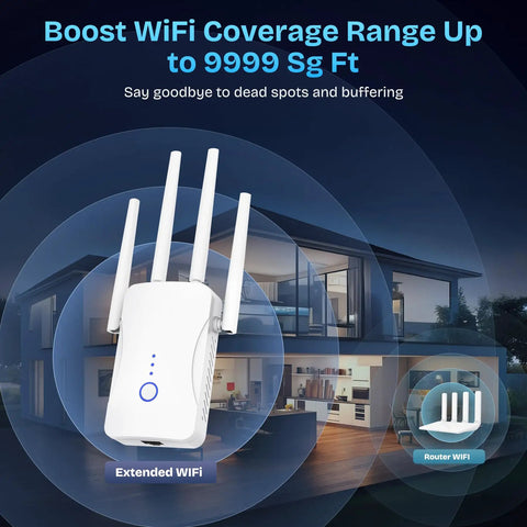 WiFi Extender Signal Booster For Home No Fuss Setup 2.4GHz 300Mbps Boost Covers Up To 10,999 Sq Ft Ethernet Port And Access Point Mode