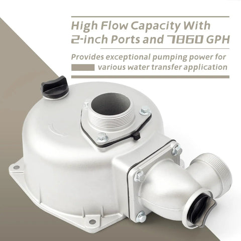2 Inch Semi Trash Water Pump For Straight Keyed Shafts Replacement For Predator 212cc shown with aluminum body and 2 inch ports