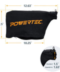 Replacement Miter Saw Dust Bag For 7-1/4 And 8-1/2 Inch Saws With 1-1/2 Inch Dust Ports, black fabric, dimensions shown.