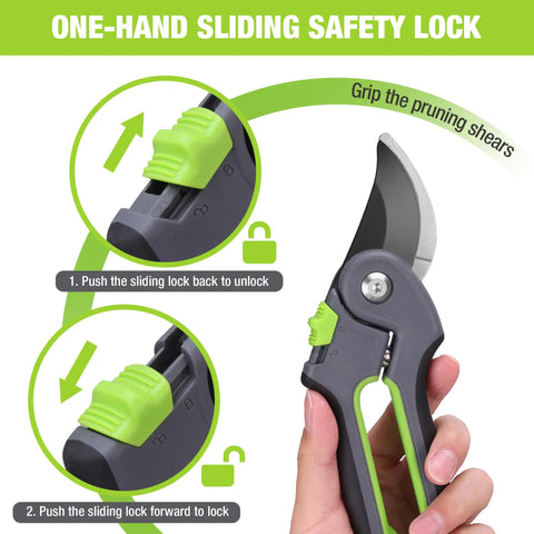 Bypass Pruning Shears 8 Inch Garden Scissors With Dual Opening For Thin And Thick Branches SK5 Steel Blades Nonstick Coated