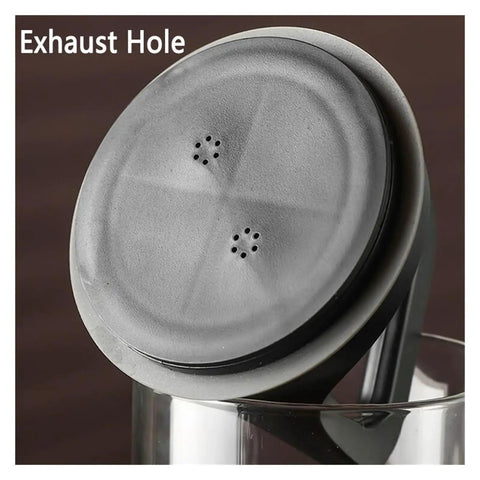 Premium Vacuum Sealed Clear Glass Coffee Bean Canister With Secure Airtight Lid showing exhaust hole design for freshness.