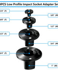 Heavy Duty Cr-Mo Low Profile Impact Socket Adapter Set 4-piece, 1/4, 3/8, 1/2, 3/4 drive sizes