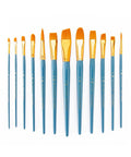 Zip N Close 12 Piece Brush Set In Vinyl Pouch For Acrylics And Watercolor Pro Grade Taklon Brushes With Wood Handles Lined Up