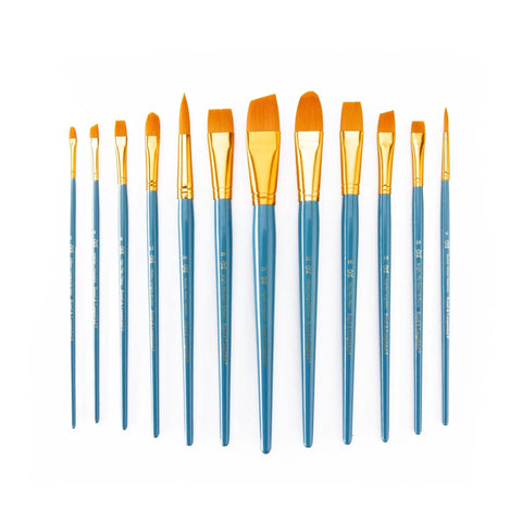 Zip N Close 12 Piece Brush Set In Vinyl Pouch For Acrylics And Watercolor Pro Grade Taklon Brushes With Wood Handles Lined Up