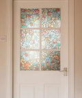 Self Adhesive Privacy Glass Window Film Venetian Garden Pattern installed on a glass door for privacy and decoration.