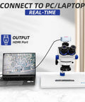 Pro Grade Trinocular Stereo Zoom Microscope With 4K Camera For Electronics Repair And Watchmaking, 7X To 50X Magnification, WF10x Eyepieces, HDMI Ready, High Clarity Imaging For Soldering And Inspection connected to laptop