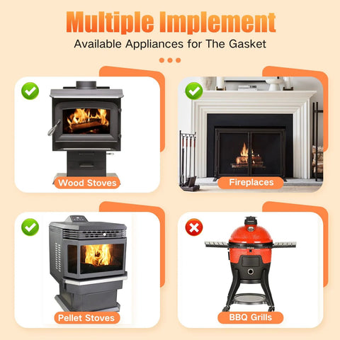 Collage of home heating appliances including wood stove, pellet stove, fireplace, and BBQ grills.