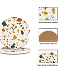 Colorful Marble Cork Base Car Coasters Set 2 Pack 2.56 Inches Universal Cup Holder Fit Absorbent Terrazzo Ceramic Stone Coasters shown.
