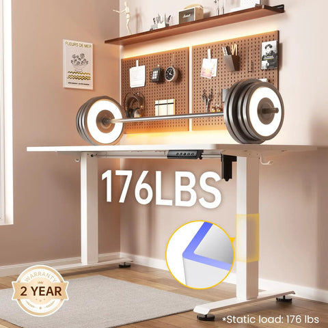 55 Inch Electric Standing Desk With Sit To Stand Height Adjustment And Memory Presets, Quiet Motor Under 52 DB, white frame