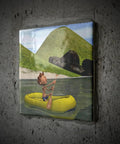 Cartoon Dude On Ocean Rowing Inflatable Raft 8 Inch Ceramic Tile For Backsplash And Countertop Accent With High Gloss Finish