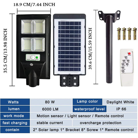 Components of 10000LM Solar Outdoor Lights Dusk To Dawn Security Flood Light 6000K with Remote Control Solar Street Light
