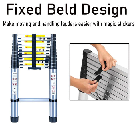 Lightweight Aluminum Telescoping Ladder, 14.5 Ft Extension, Collapsible Folding Ladder With Wide Anti Slip Steps and magic stickers