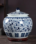 Ceramic Airtight Food Storage Jar With Retro Style Latch For Rice Tea Coffee Beans And Bulk Dry Goods Smooth Twist Top, decorated with floral patterns.