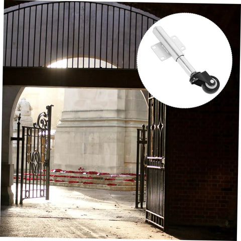 Heavy Duty Sliding Gate Rollers Loaded With Spring Shock Absorption And Height Adjustments For Iron And Retractable Gates visible in an entrance.