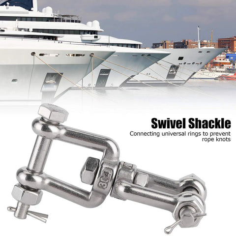Heavy Duty 304 Stainless Steel Anchor Swivel Shackle With Smooth Rotating Action For Boats And Ground Tackle Rope Connectors close-up on a yacht.