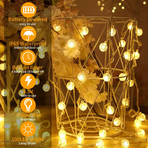 Battery Operated Outdoor String Lights 33Ft 100LED With Remote Timer 8 Modes Waterproof Mini Globe Lights on floral arrangement